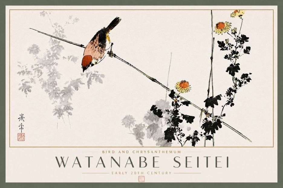 Watanabe Seitei Bird and Chrysanthemum No5 - Poster