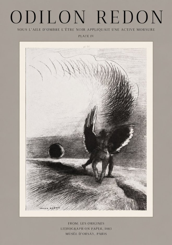 Odilon Redon Sous L'aile D'ombre L'être Noir Appliquait Une Active Morsure Plate Iv No1 - Poster