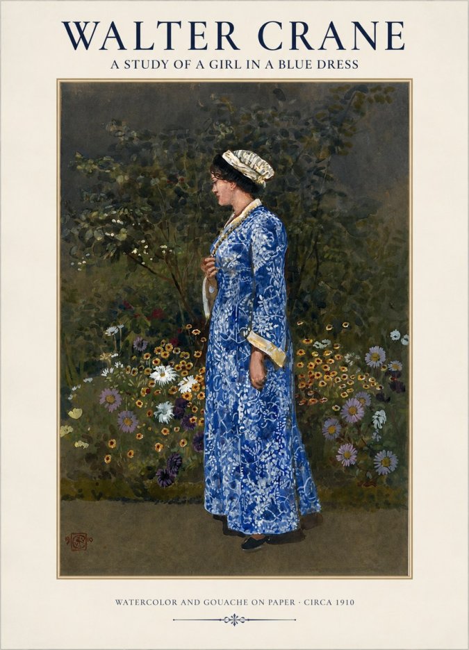Walter Crane A Study of a Girl in a Blue Dress No1 - Poster