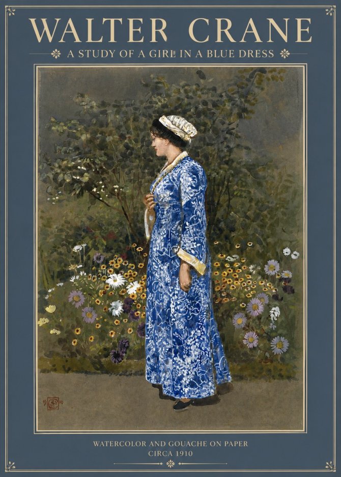 Walter Crane A Study of a Girl in a Blue Dress No2 - Poster