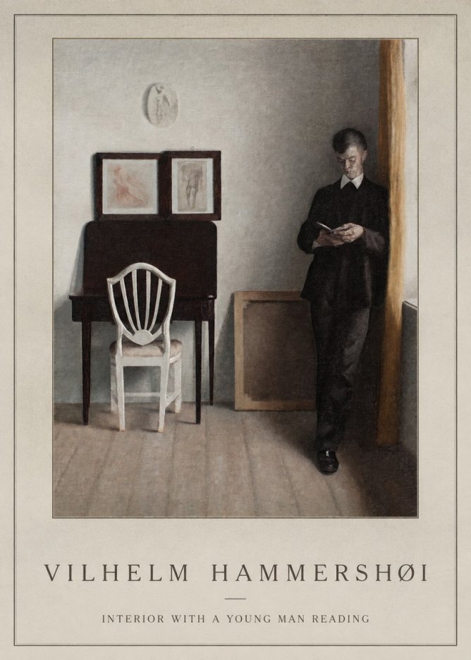 Vilhelm Hammershøi Interior with a Young Man Reading No1 - Poster