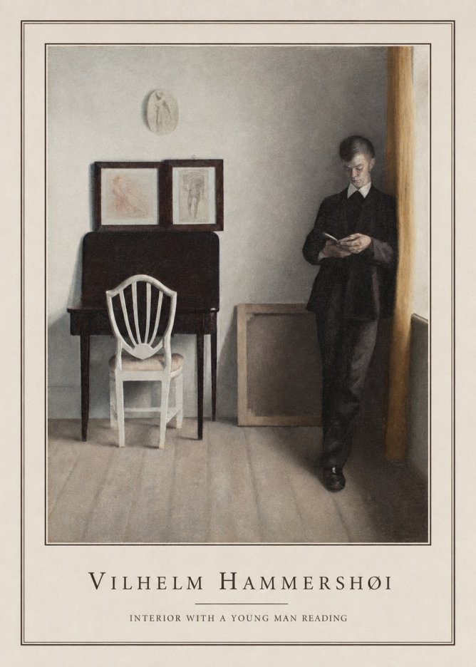 Vilhelm Hammershøi Interior with a Young Man Reading No4 - Poster