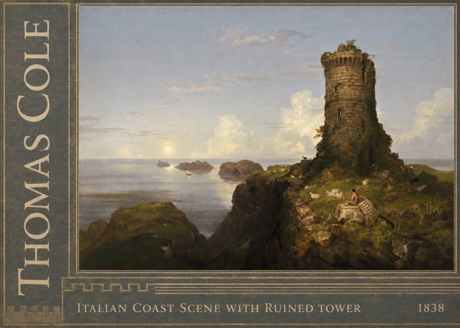 Thomas Cole Italian Coast Scene with Ruined Tower II No2 - Poster