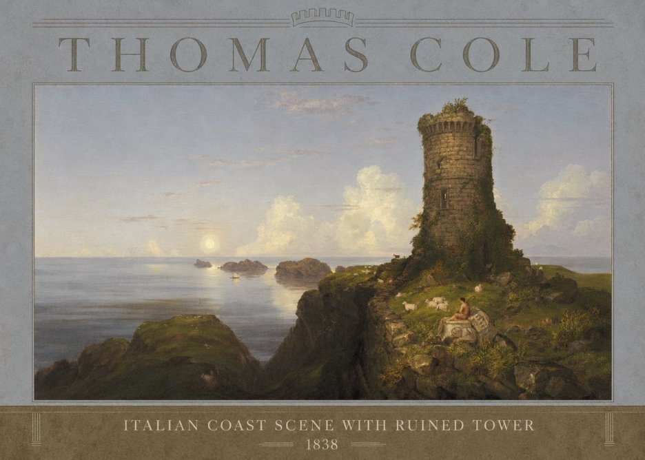 Thomas Cole Italian Coast Scene with Ruined Tower II No3 - Poster