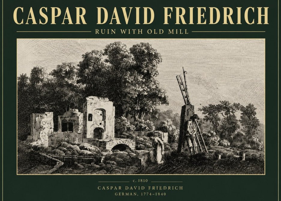 Caspar David Friedrich Ruin with Old Mill No4 - Poster