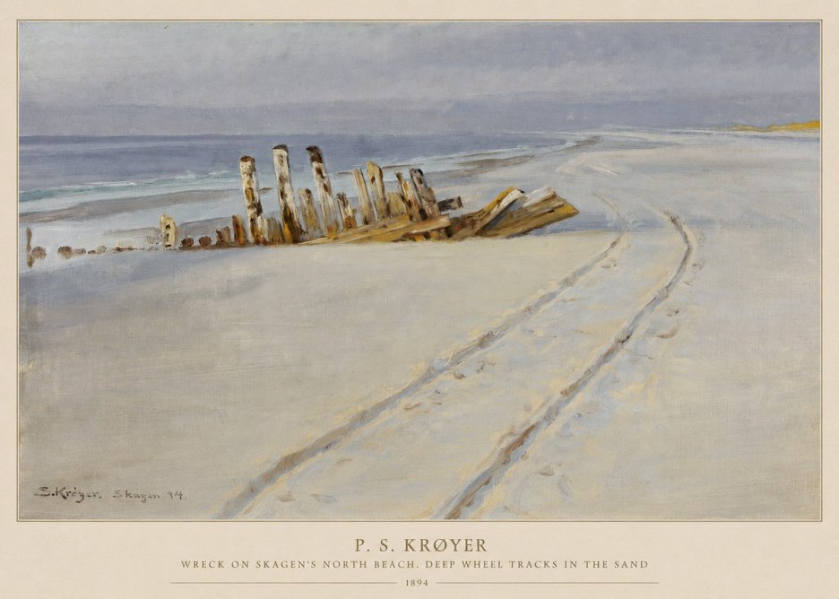 P.S. Krøyer Wreck on Skagen's North Beach. Deep Wheel Tracks in the Sand No5 - Poster