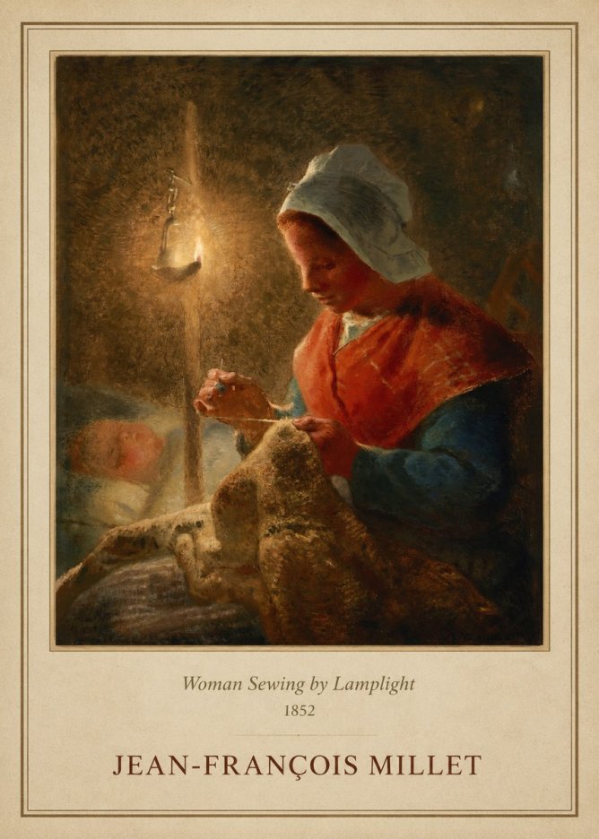 Jean-François Millet Woman Sewing by Lamplight No1 - Poster