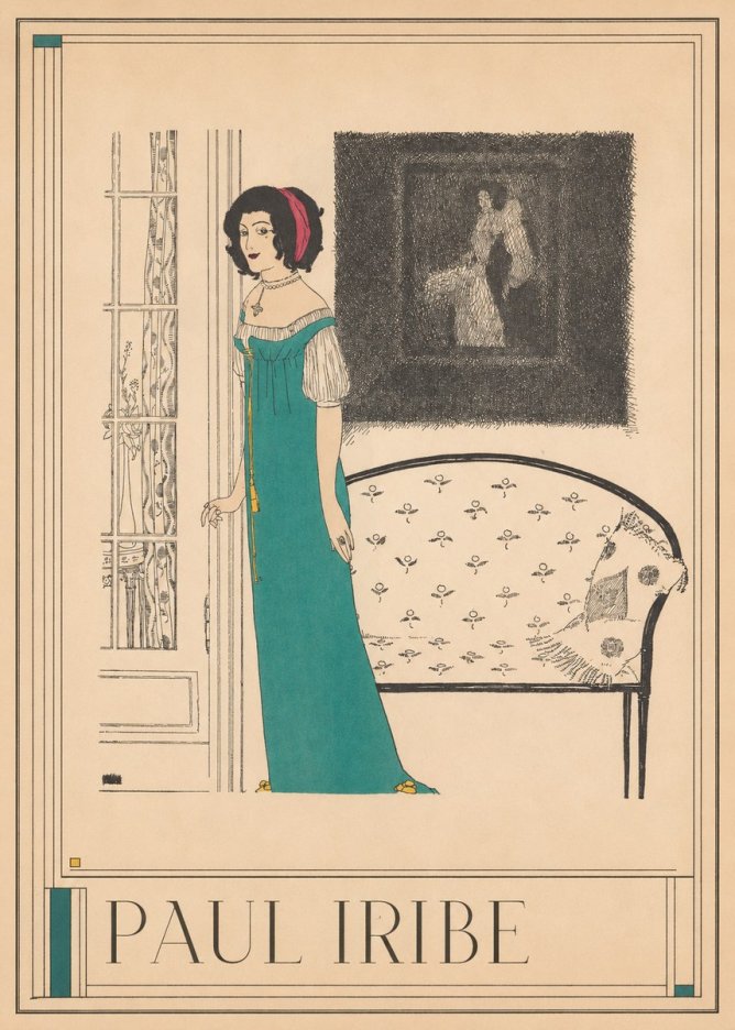 Paul Iribe Woman in Teal Gown No1 - Poster