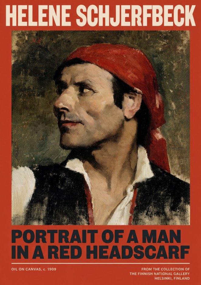 Helene Schjerfbeck Portrait of a Man in a Red Headscarf No2 - Poster