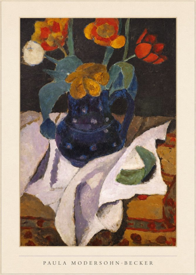 Paula Modersohn-Becker Still Life with Blue Jug and Flowers No4 - Poster