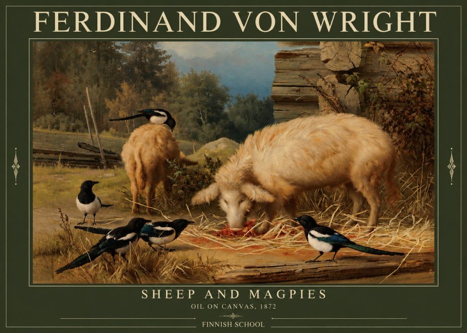 Ferdinand von Wright Sheep and Magpies No3 - Poster