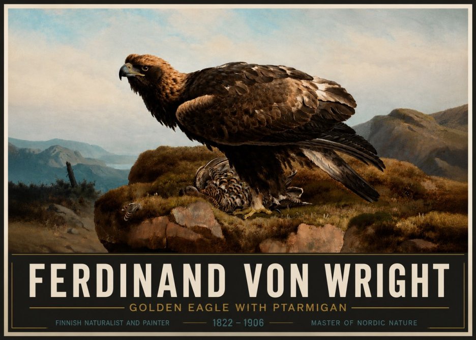 Ferdinand von Wright Golden Eagle with Ptarmigan No4 - Poster