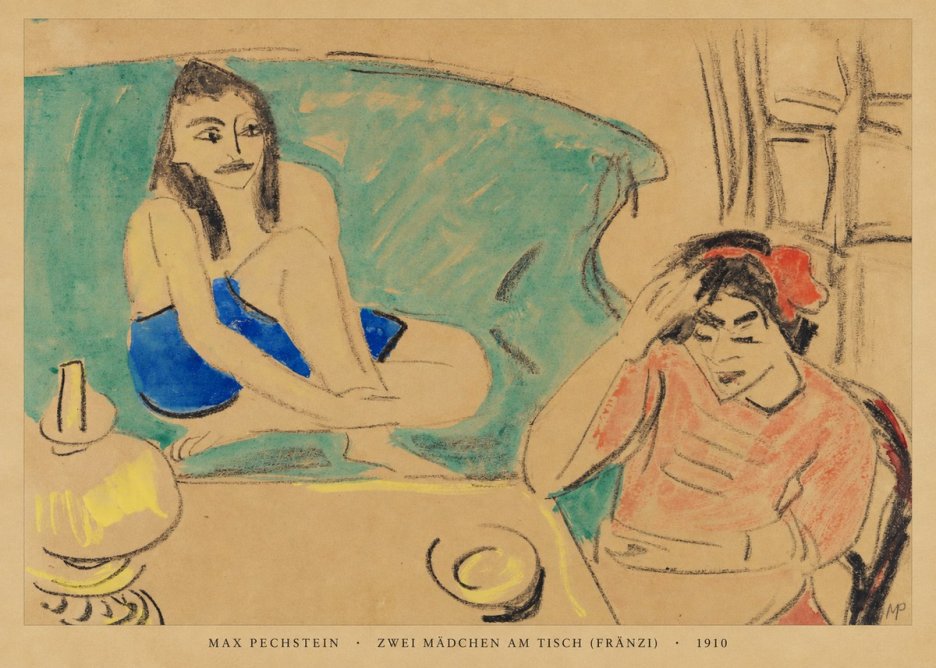 Max Pechstein Zwei Mädchen Am Tisch (Fränzi) No6 - Poster