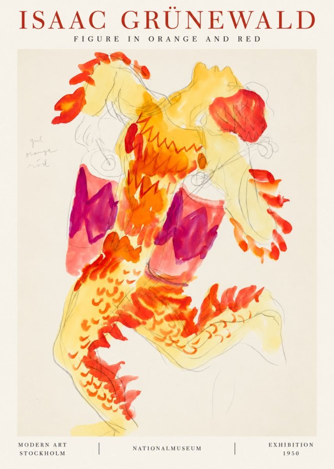 Isaac Grünewald Figure in Orange and Red No1 - Poster