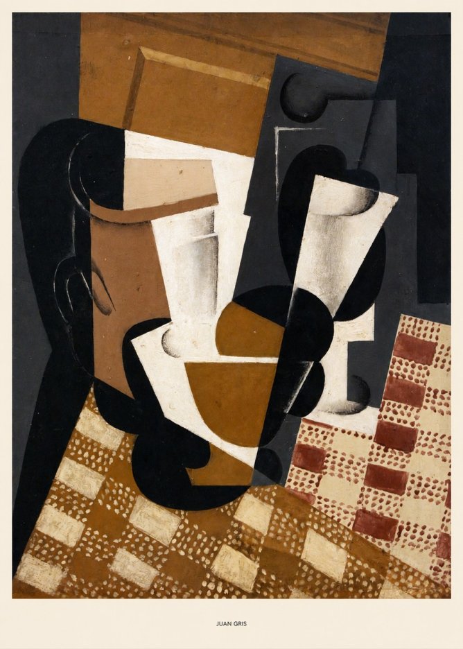 Juan Gris Cubist Still Life with Glass and Tablecloth No5 - Poster