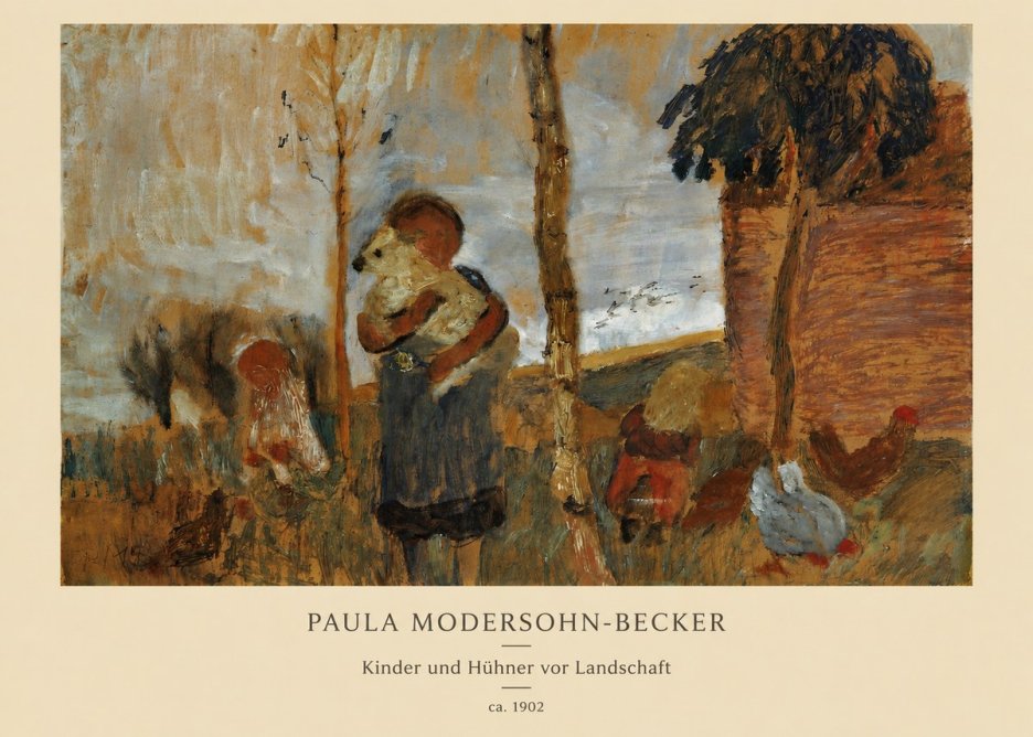 Paula Modersohn-Becker Kinder Und Hühner Vor Landschaft No6 - Poster