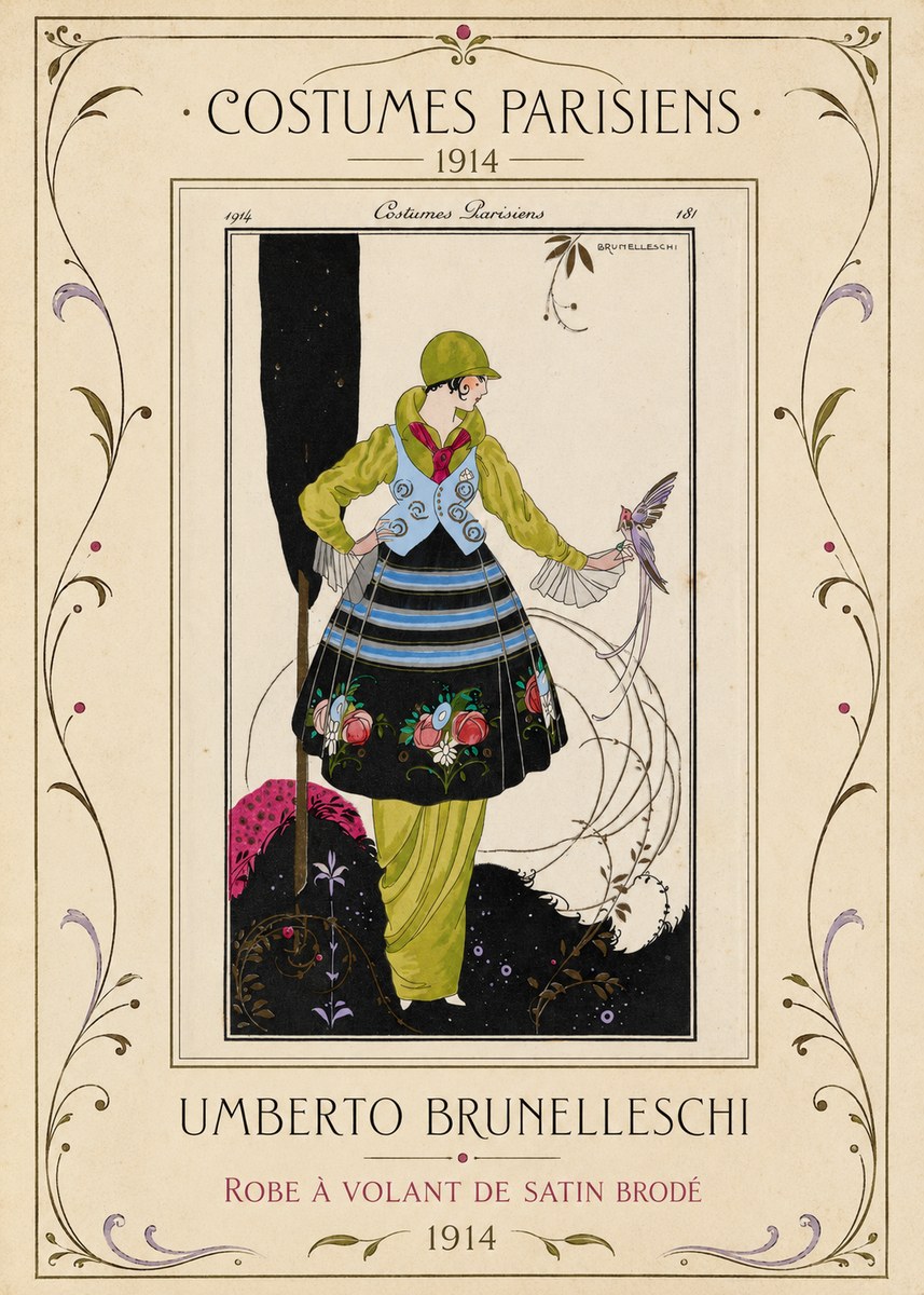 Umberto Brunelleschi Robe À Volant De Satin Brodé No1 - Poster