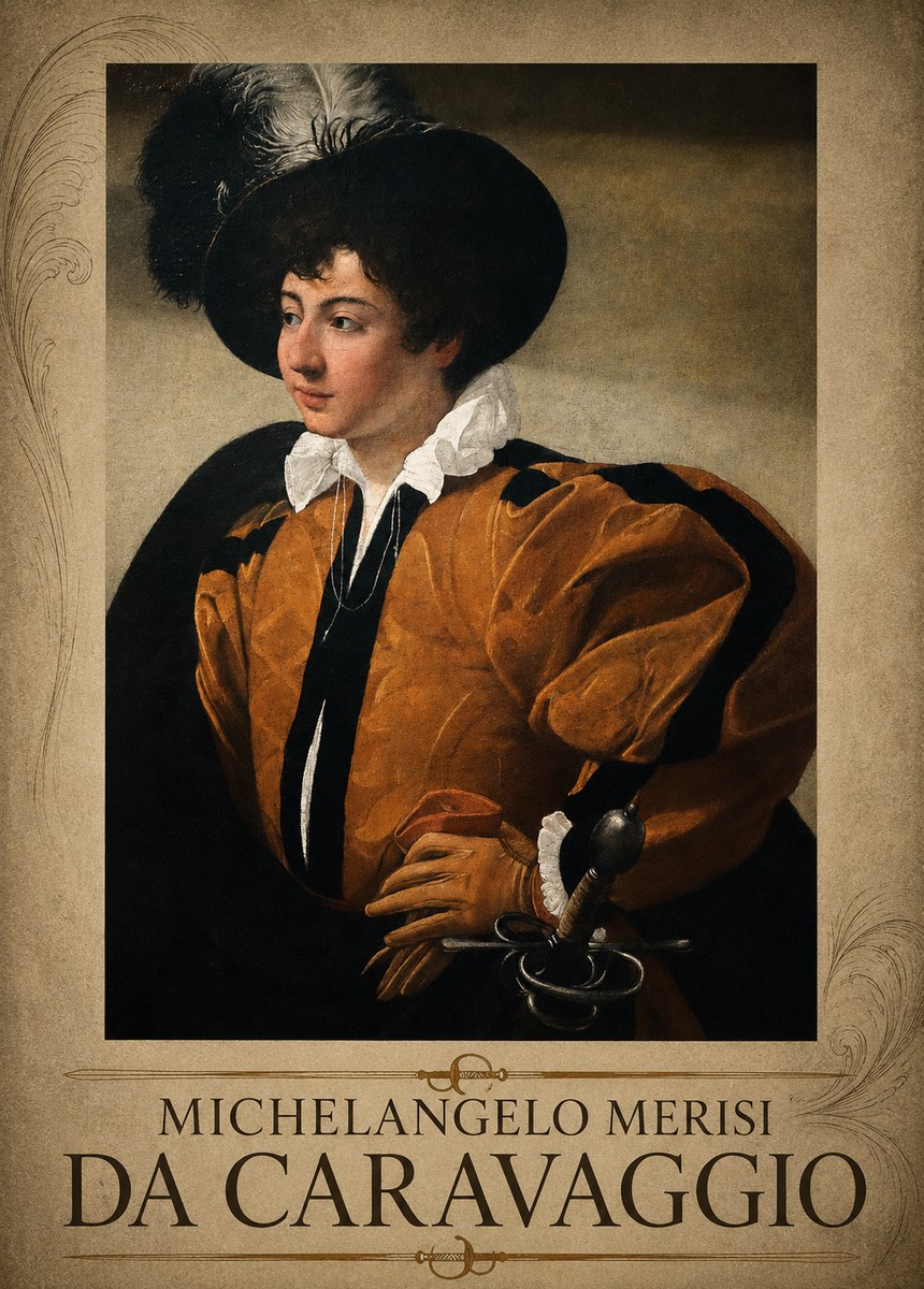 Michelangelo Merisi da Caravaggio Young Man with a Plumed Hat No3 - Poster