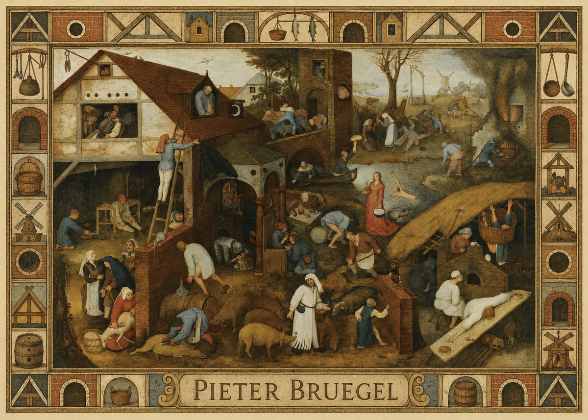 Pieter Bruegel Netherlandish Proverbs I No6 - Poster