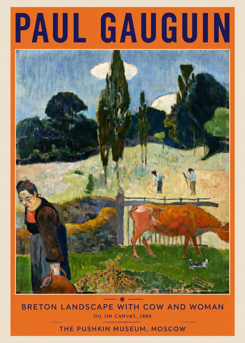 Paul Gauguin Breton Landscape with Cow and Woman No3 - Poster