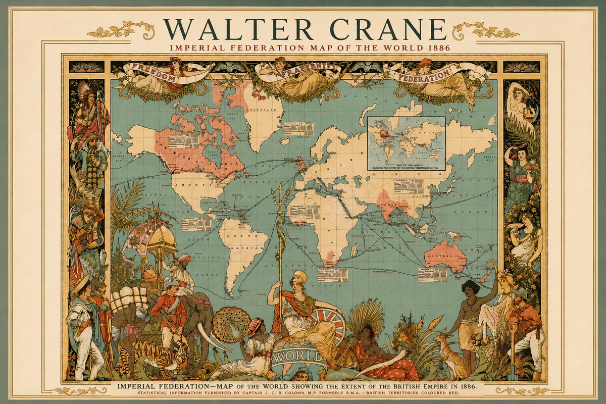 Walter Crane Imperial Federation Map of the World 1886 No5 - Poster