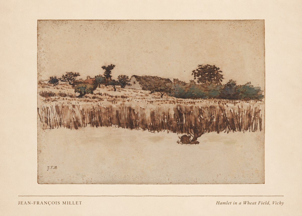 Jean-François Millet Hamlet in a Wheat Field, Vichy No3 - Poster