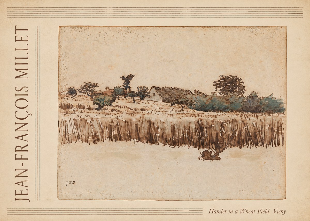 Jean-François Millet Hamlet in a Wheat Field, Vichy No4 - Poster