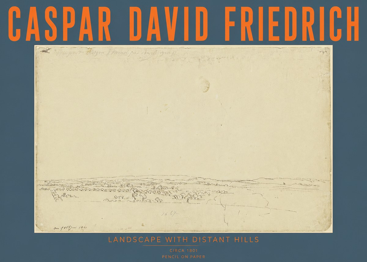 Caspar David Friedrich Landscape with Distant Hills No4 - Poster