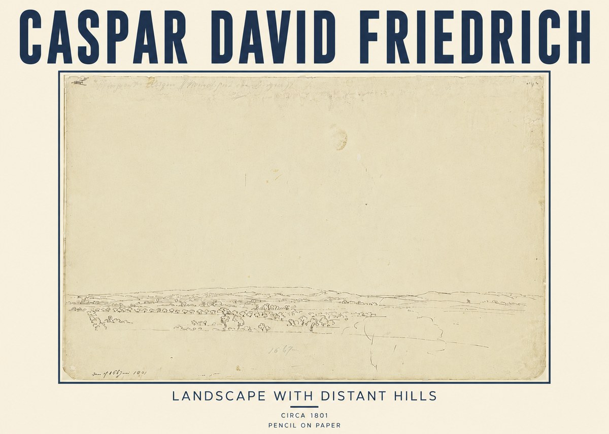 Caspar David Friedrich Landscape with Distant Hills No5 - Poster
