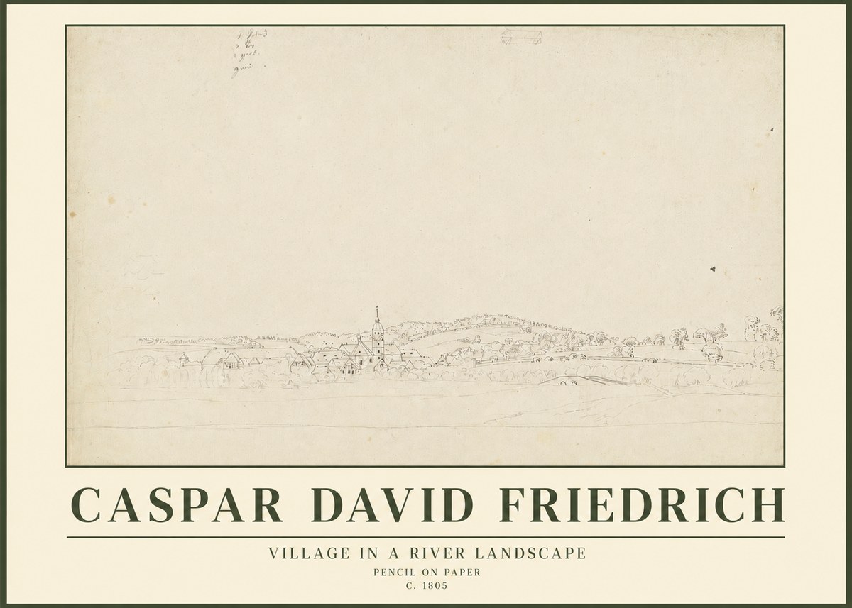 Caspar David Friedrich Village in a River Landscape No3 - Poster