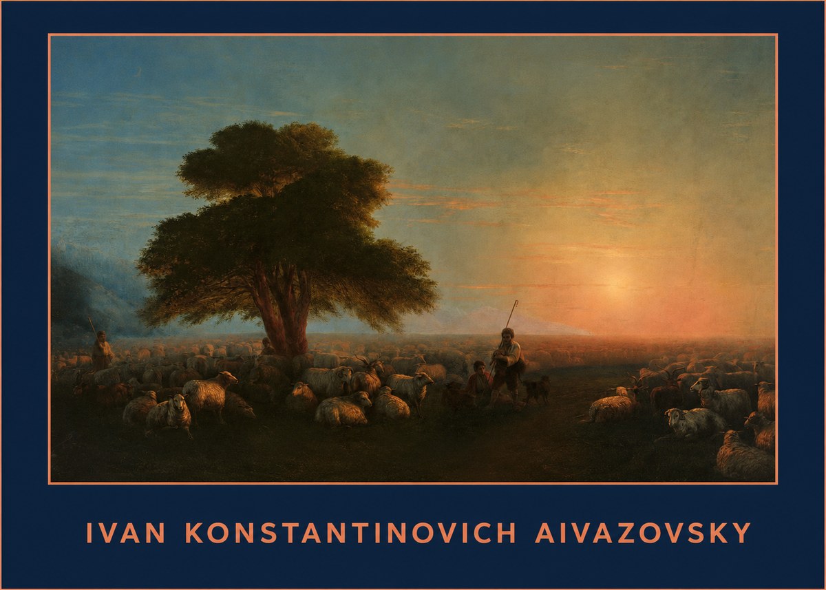 Ivan Konstantinovich Aivazovsky Shepherd with Flock at Sunset No1 - Poster