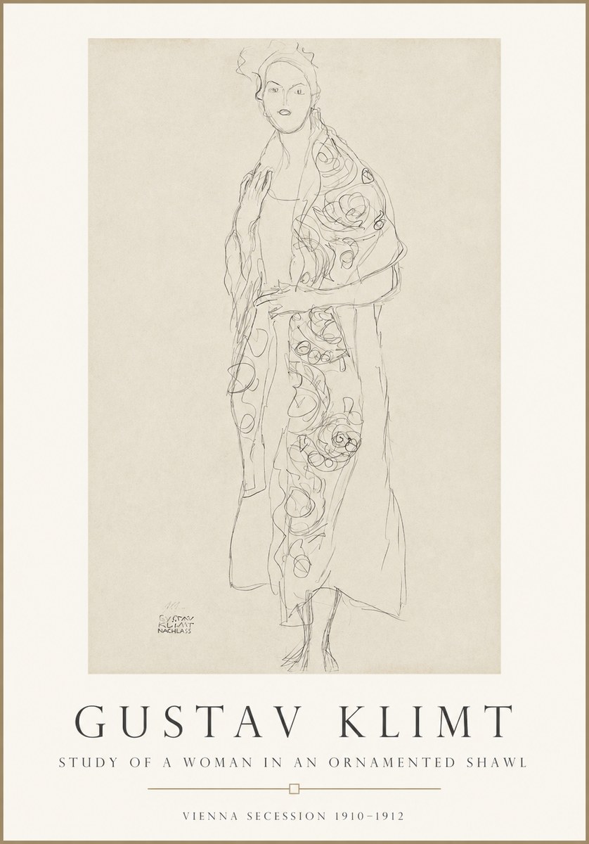 Klimt Study of a Woman in an Ornamented Shawl No1 - Poster