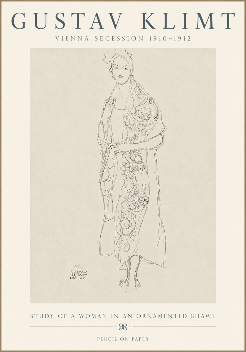 Klimt Study of a Woman in an Ornamented Shawl No3 - Poster