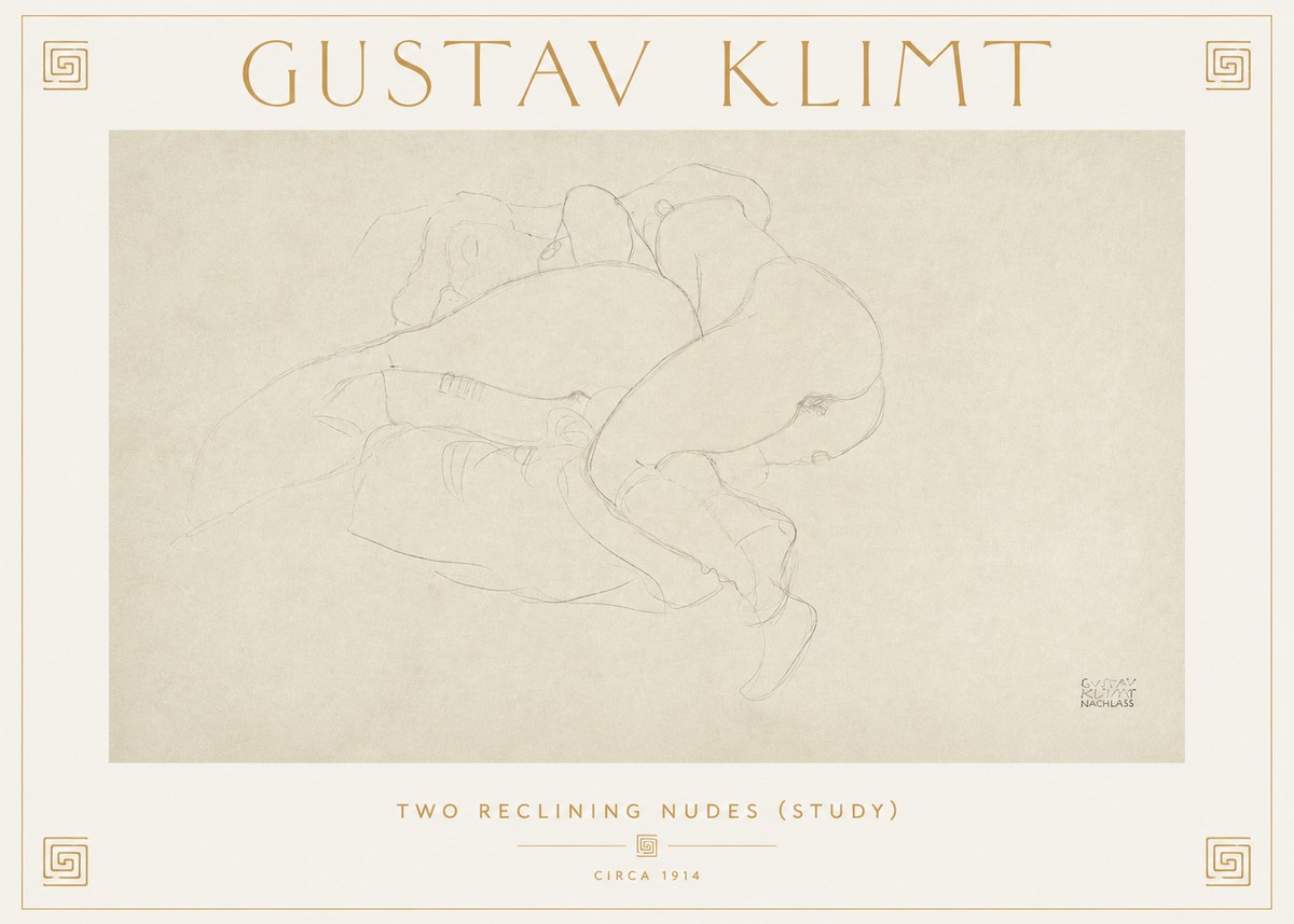 Klimt Two Reclining Nudes (Study) No2 - Poster