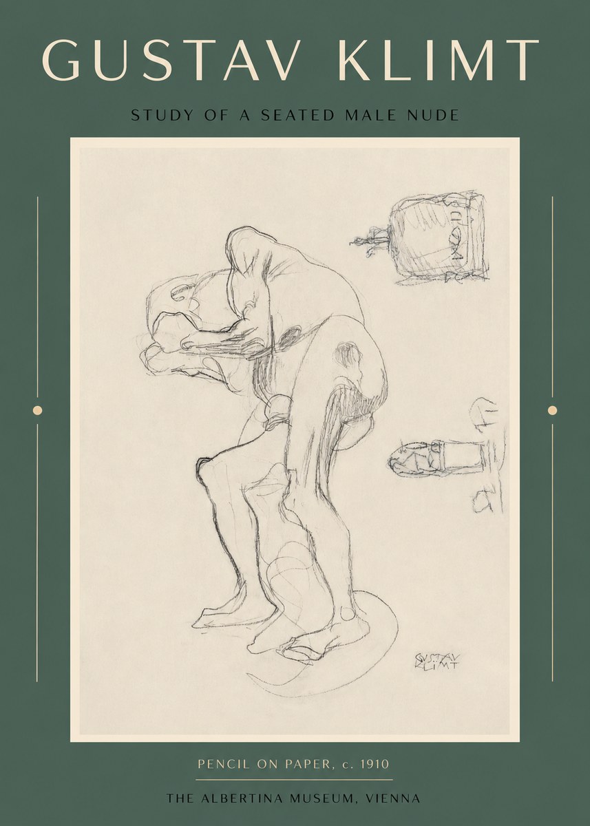 Klimt Study of a Seated Male Nude No2 - Poster