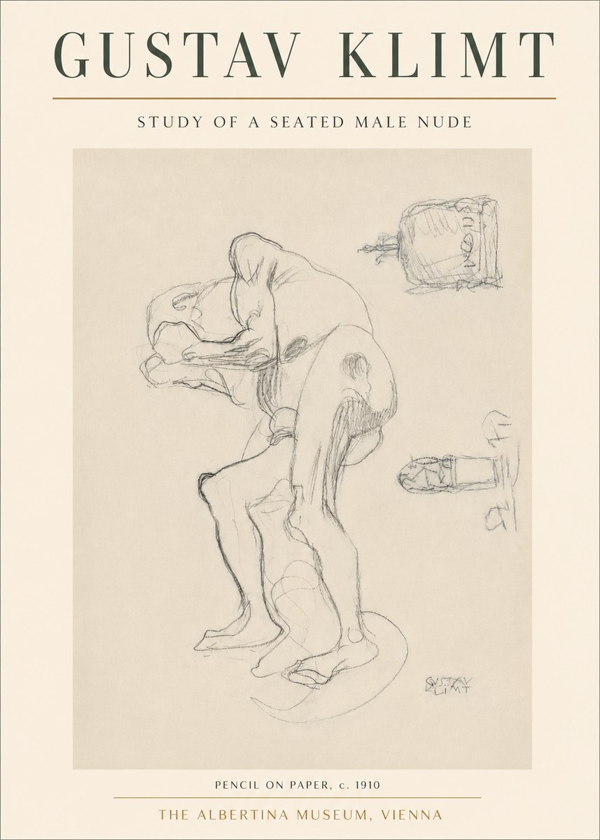 Klimt Study of a Seated Male Nude No3 - Poster