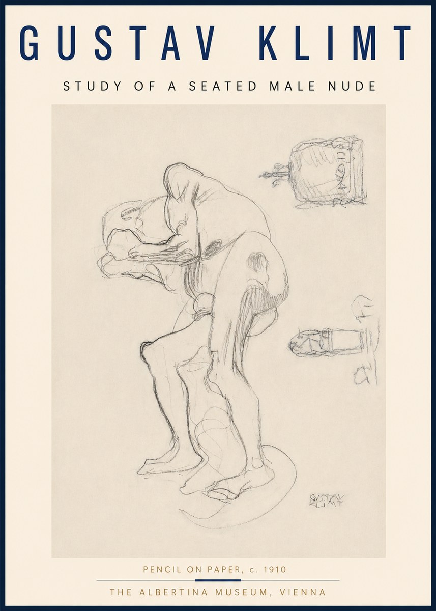 Klimt Study of a Seated Male Nude No4 - Poster