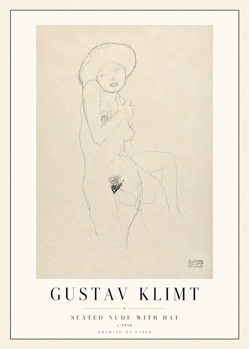 Klimt Seated Nude with Hat No3 - Poster