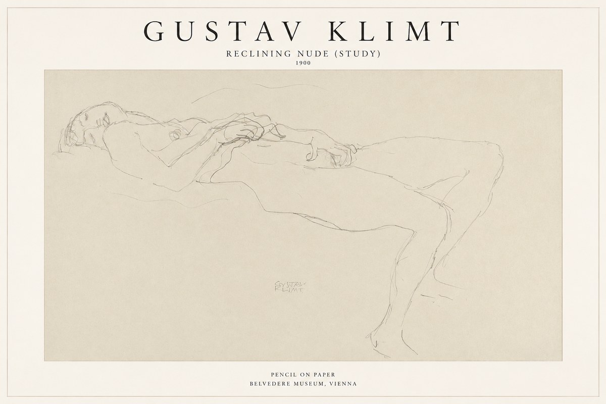 Klimt Reclining Nude (Study) No1 - Poster