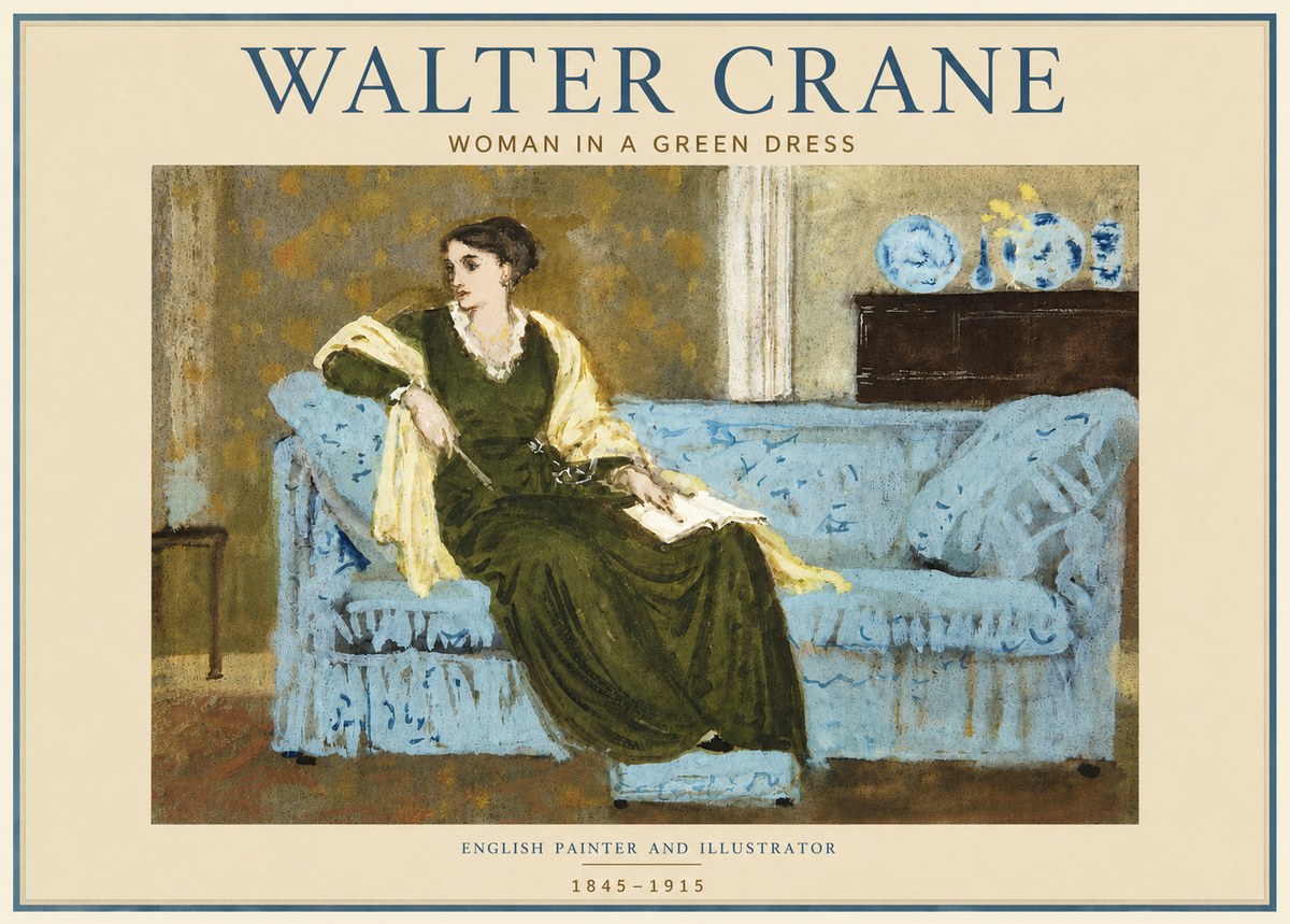 Walter Crane Woman in a Green Dress No3 - Poster