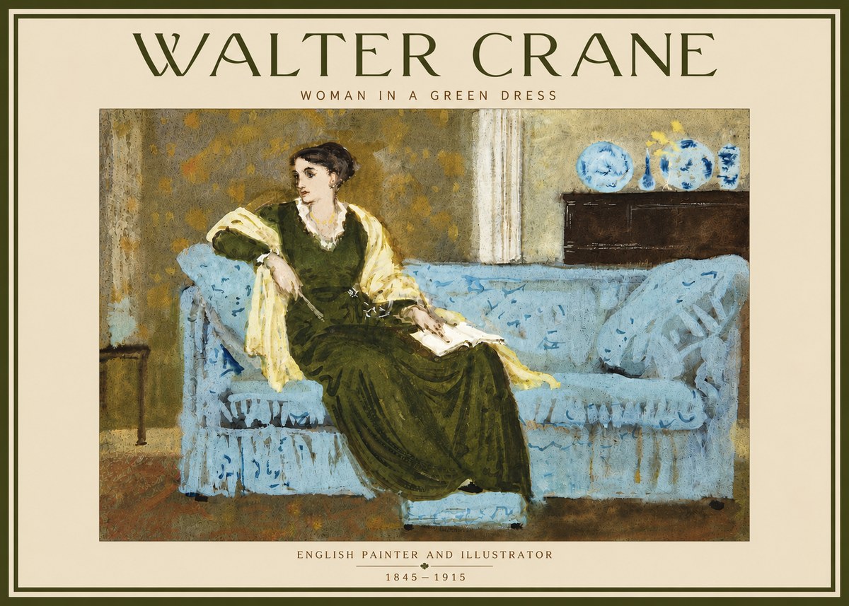 Walter Crane Woman in a Green Dress No4 - Poster