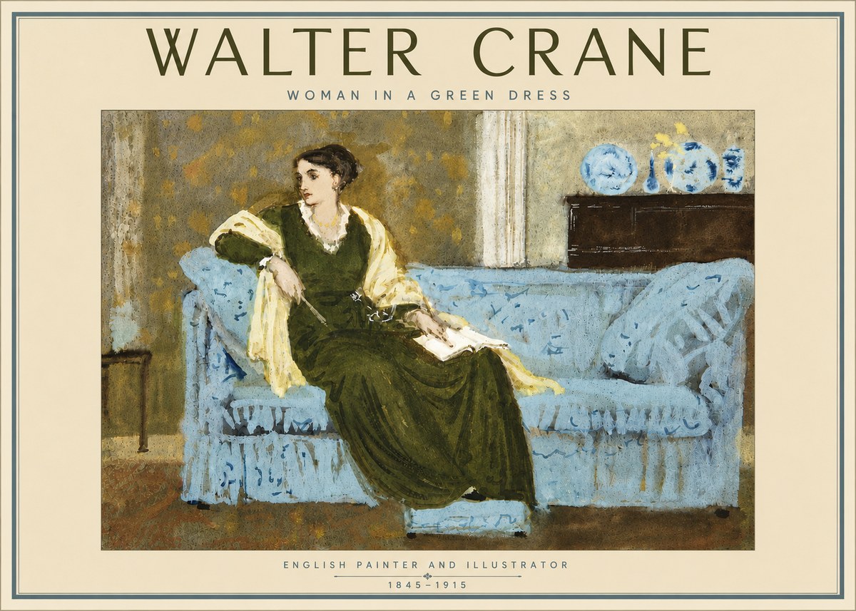 Walter Crane Woman in a Green Dress No5 - Poster