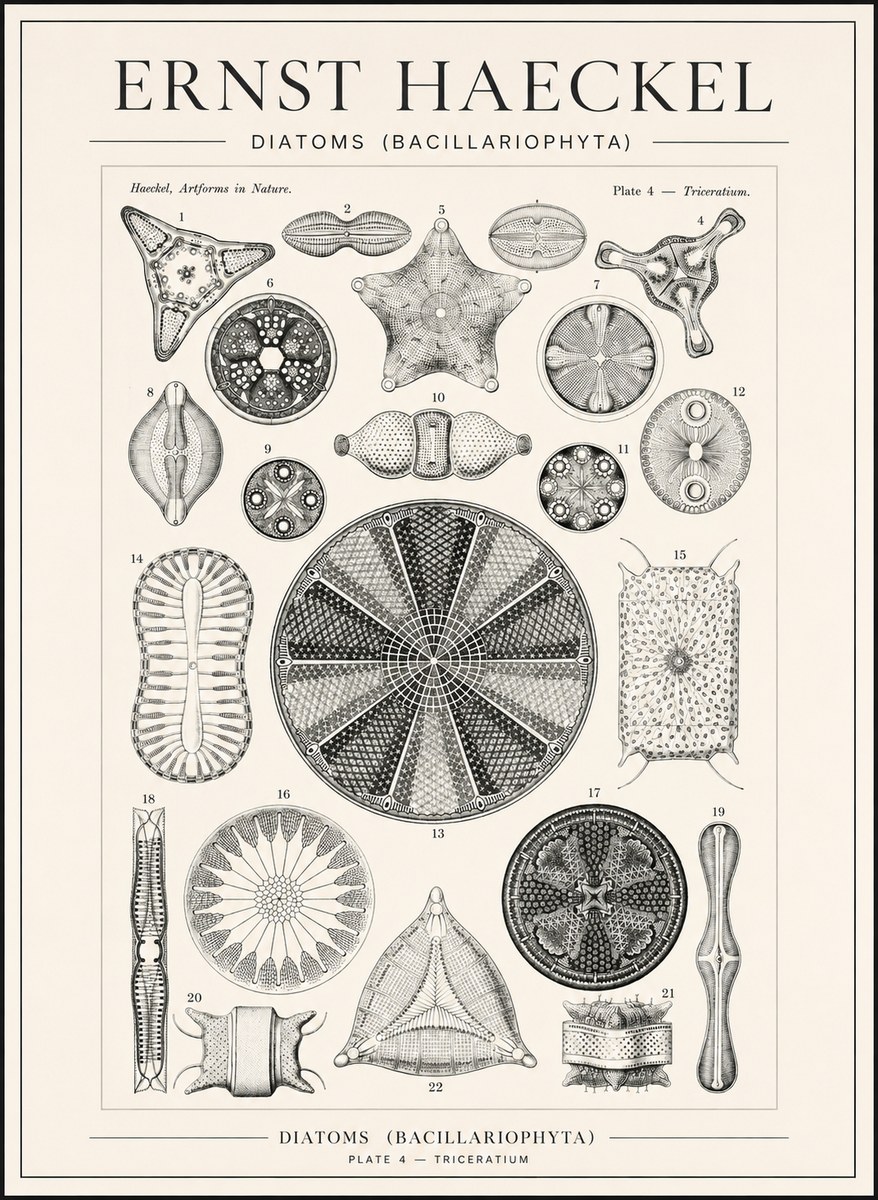 Ernst Haeckel Diatoms (Bacillariophyta) Plate 4 – Triceratium No1 - Poster