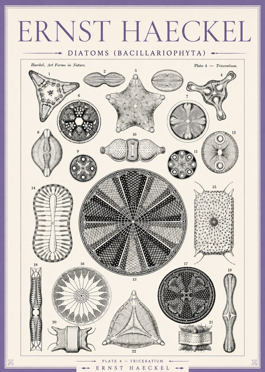 Ernst Haeckel Diatoms (Bacillariophyta) Plate 4 – Triceratium No3 - Poster
