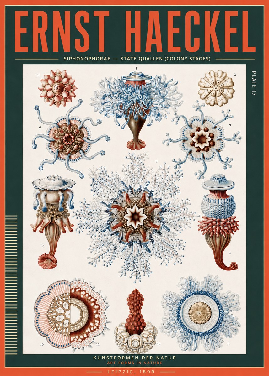 Ernst Haeckel Siphonophorae - State Quallen (Colony Stages) No3 - Poster