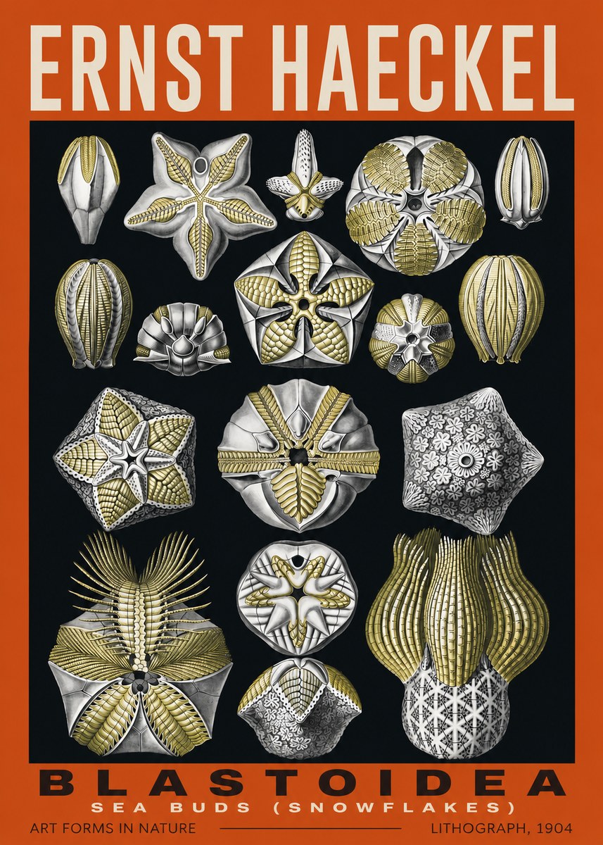 Ernst Haeckel Blastoidea Sea Buds (Snowflakes) No2 - Poster