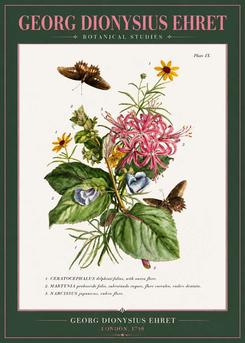 Georg Dionysius Ehret Botanical Studies - Plate Ix No3 - Poster