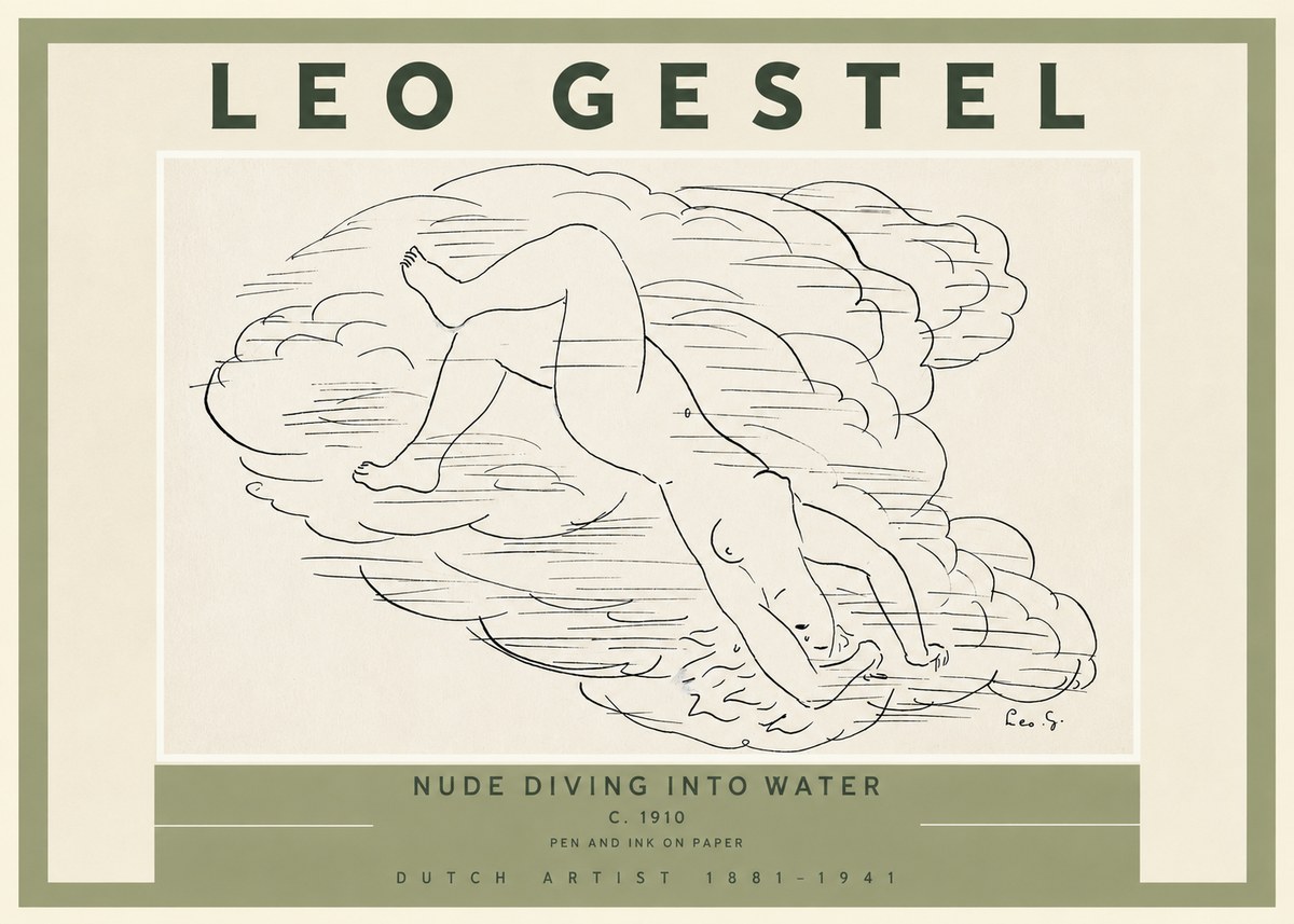 Leo Gestel Nude Diving into Water No2 - Poster