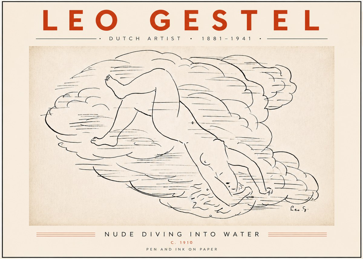 Leo Gestel Nude Diving into Water No5 - Poster