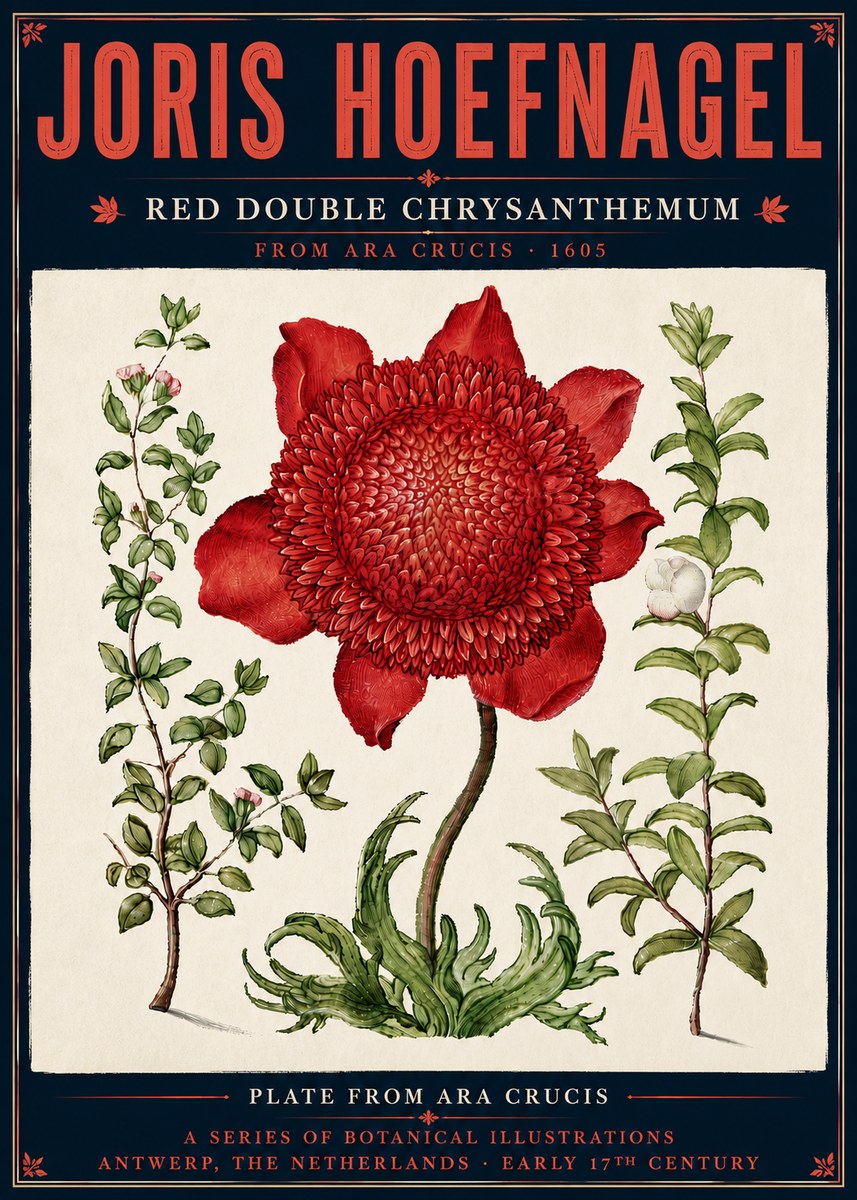 Joris Hoefnagel Red Double Chrysanthemum No6 - Poster